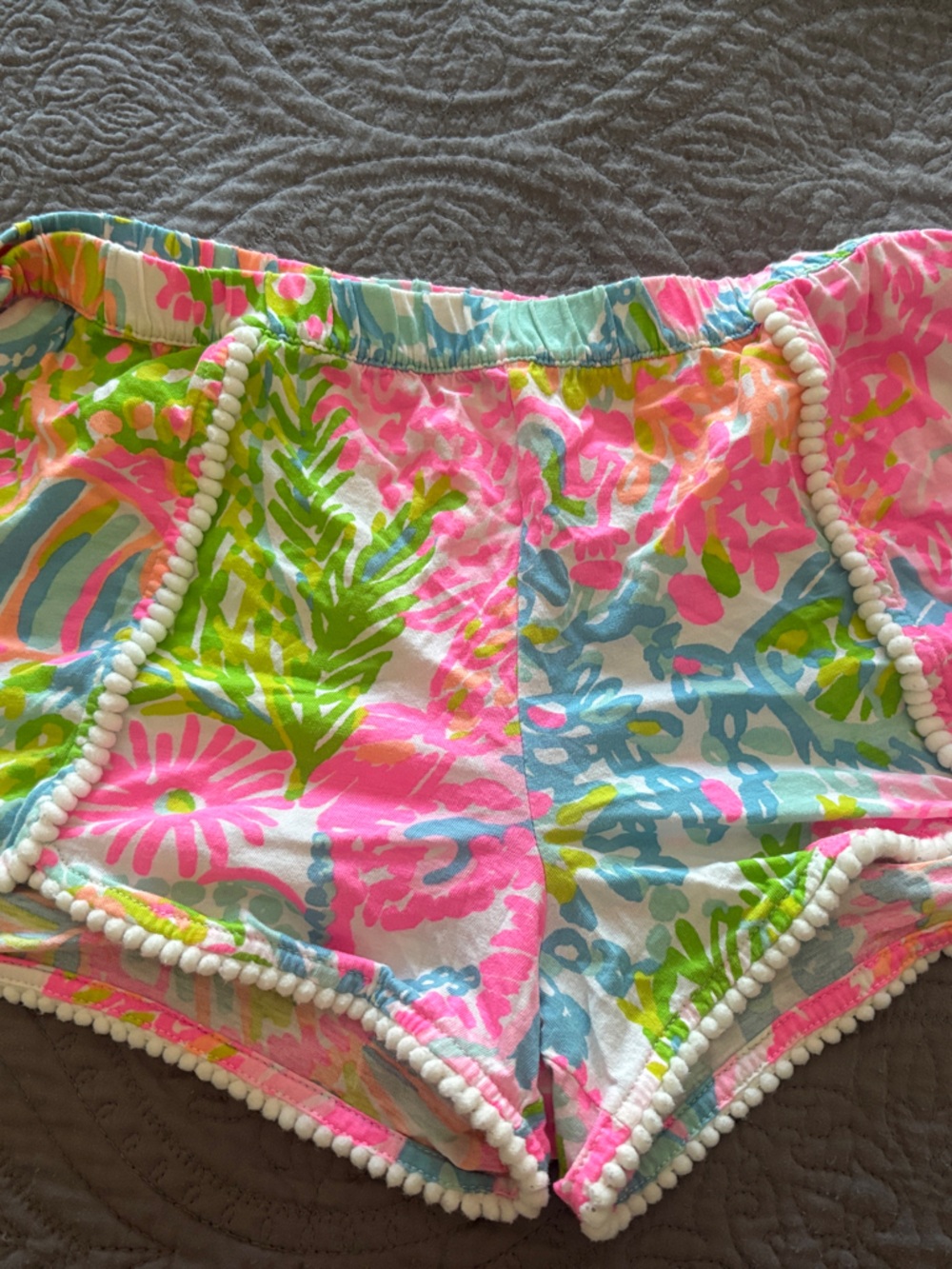 Lilly Pulitzer Girls Pom-Pom Trim Tropical Print Shorts - Pink, Green, Blue